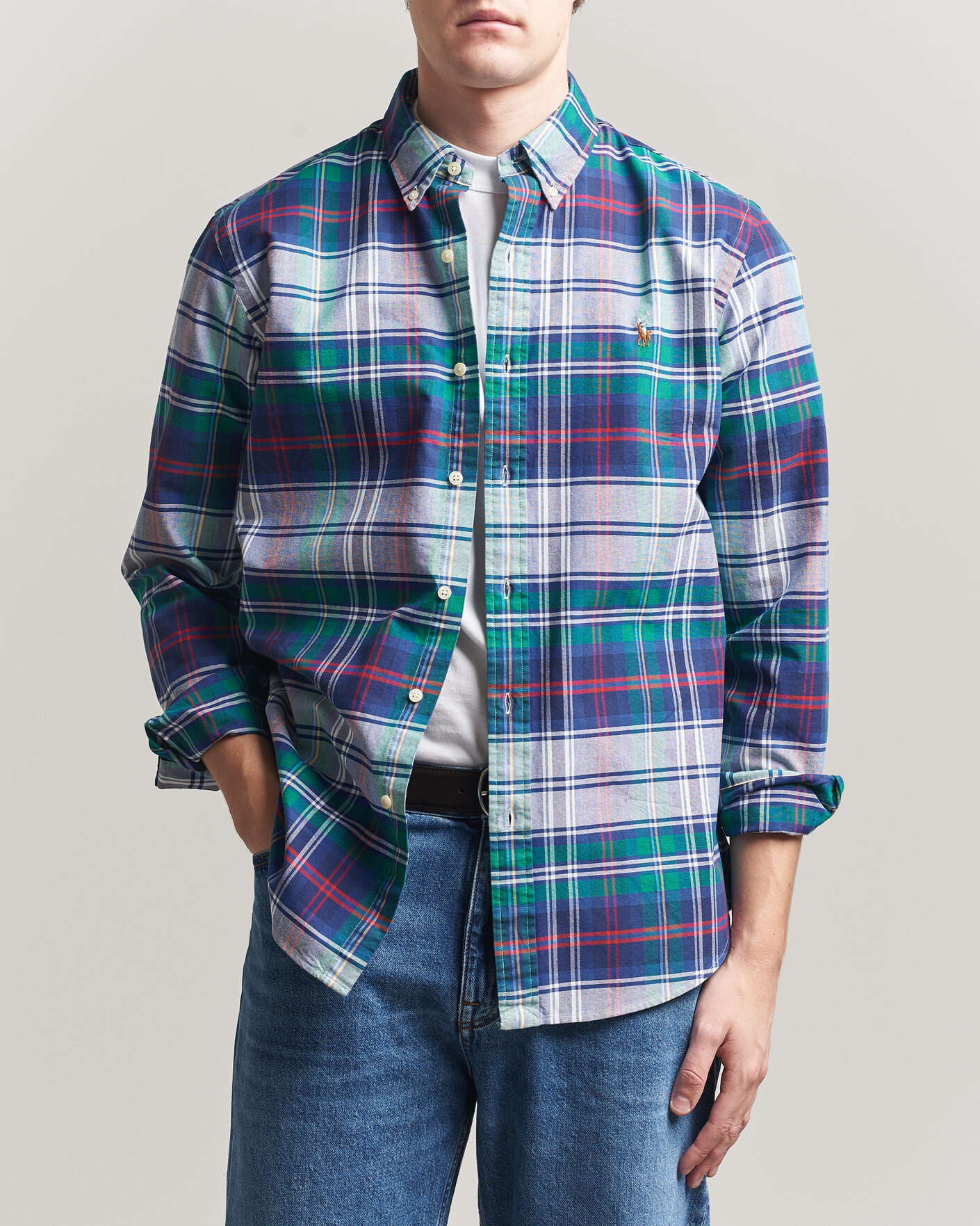 Herr | Skjortor | Polo Ralph Lauren | Custom Fit Checked Oxford Shirt Green/Blue Multi