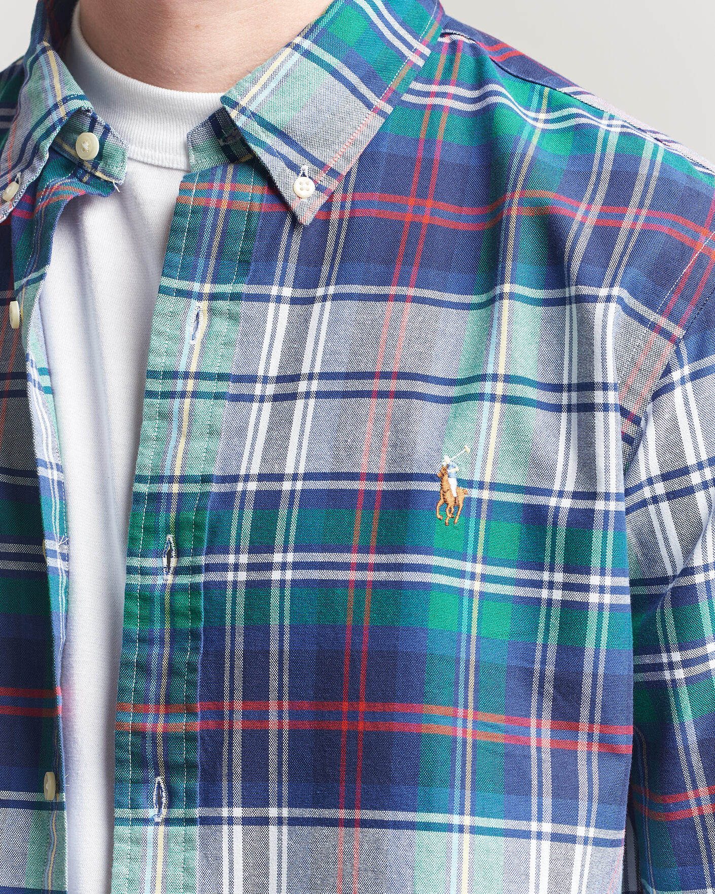 Herr | Skjortor | Polo Ralph Lauren | Custom Fit Checked Oxford Shirt Green/Blue Multi