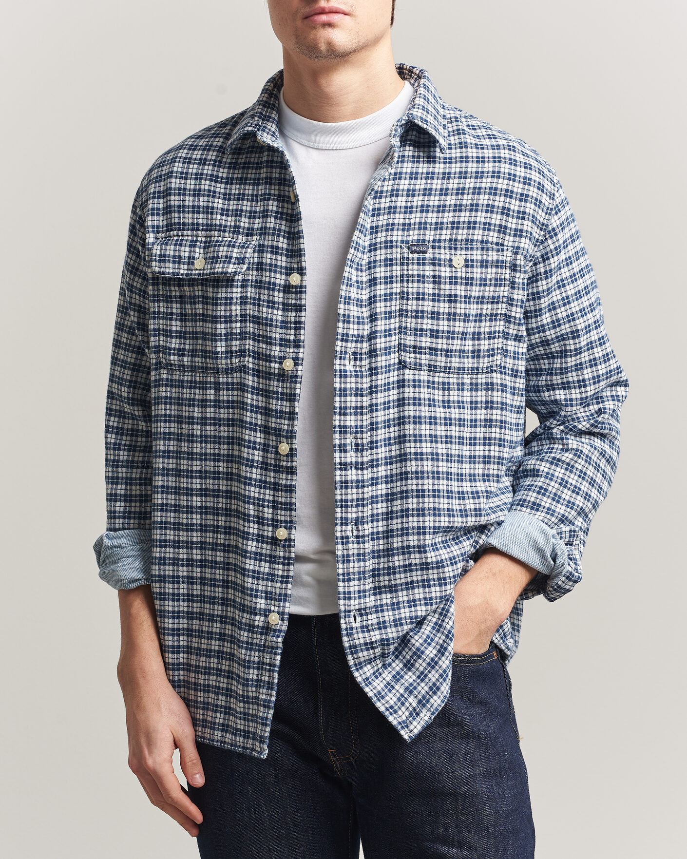 Herr | Skjortor | Polo Ralph Lauren | Double Faced Oxford Shirt Dark Indigo Cream