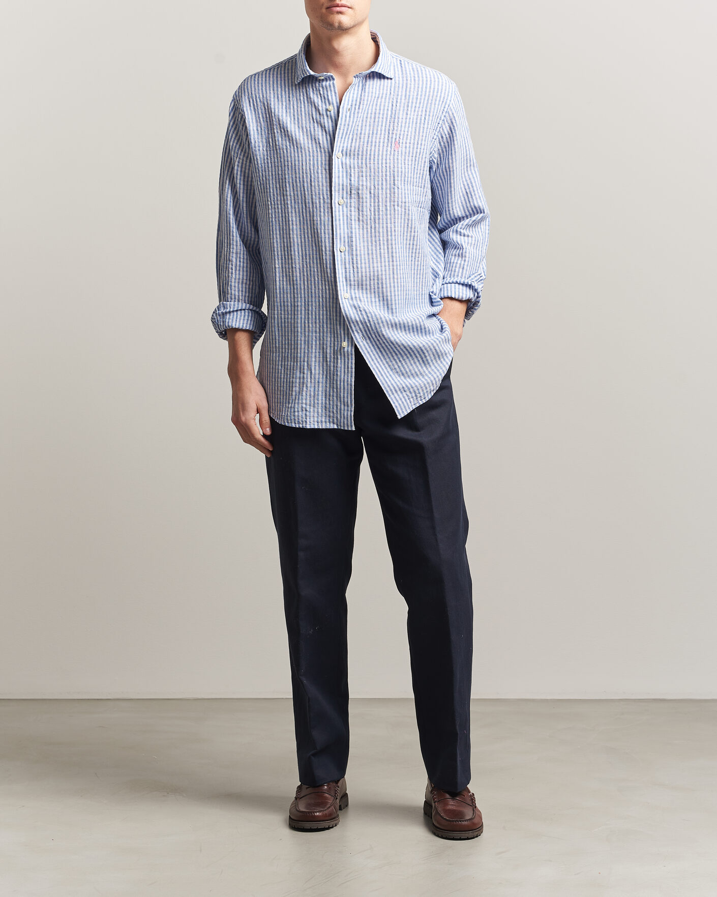 Herr | Skjortor | Polo Ralph Lauren | Cotton/Linen Seersucker Shirt Blue/White