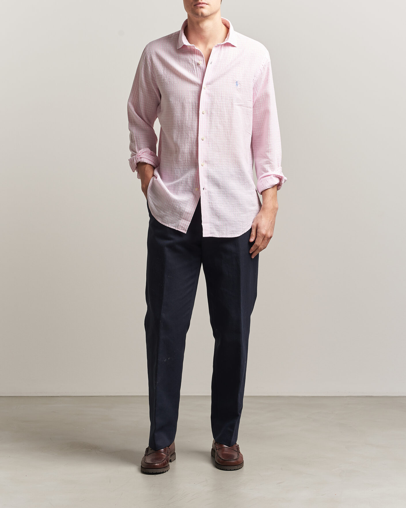 Herr | Skjortor | Polo Ralph Lauren | Cotton/Linen Seersucker Shirt Pink/White