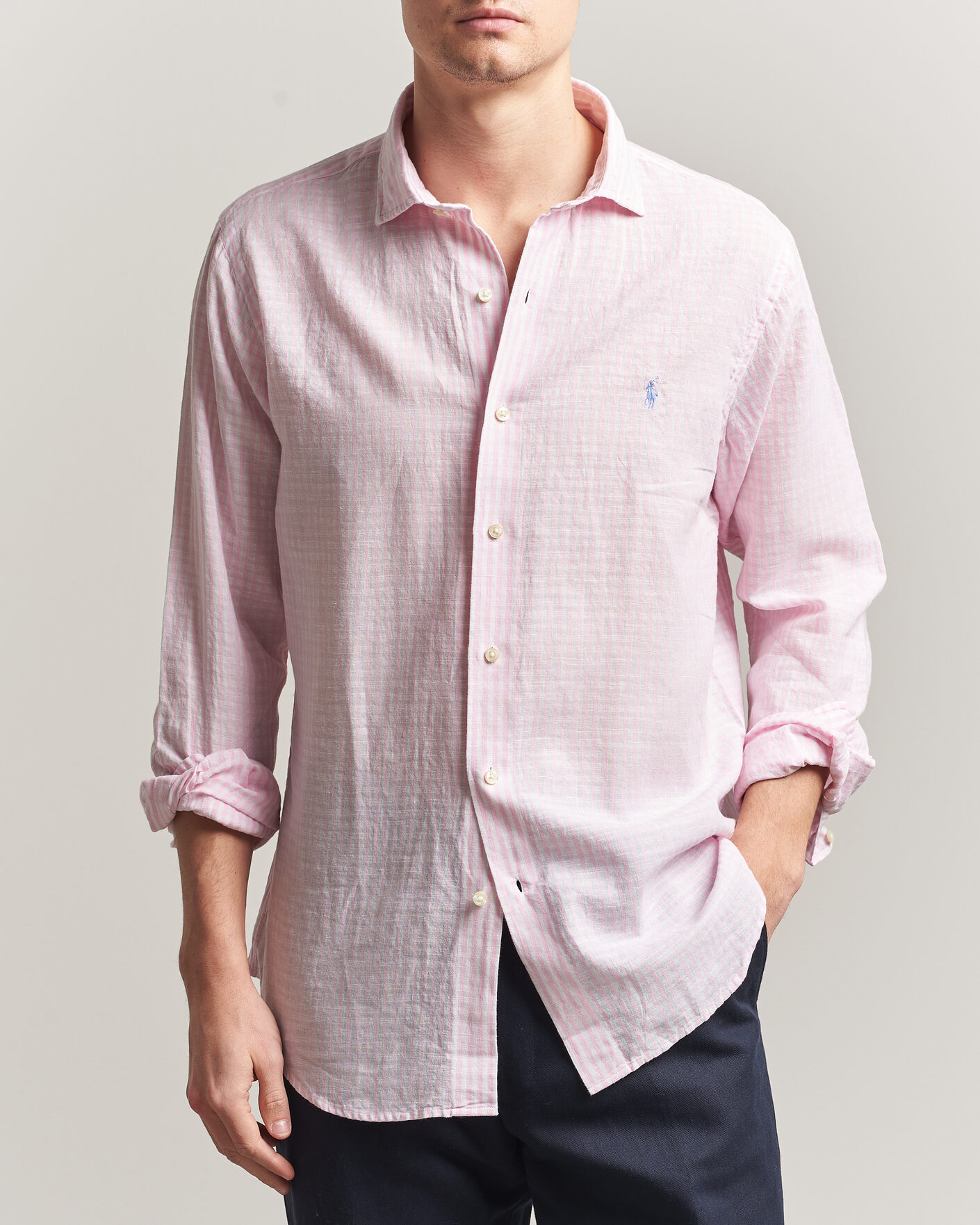 Herr | Skjortor | Polo Ralph Lauren | Cotton/Linen Seersucker Shirt Pink/White