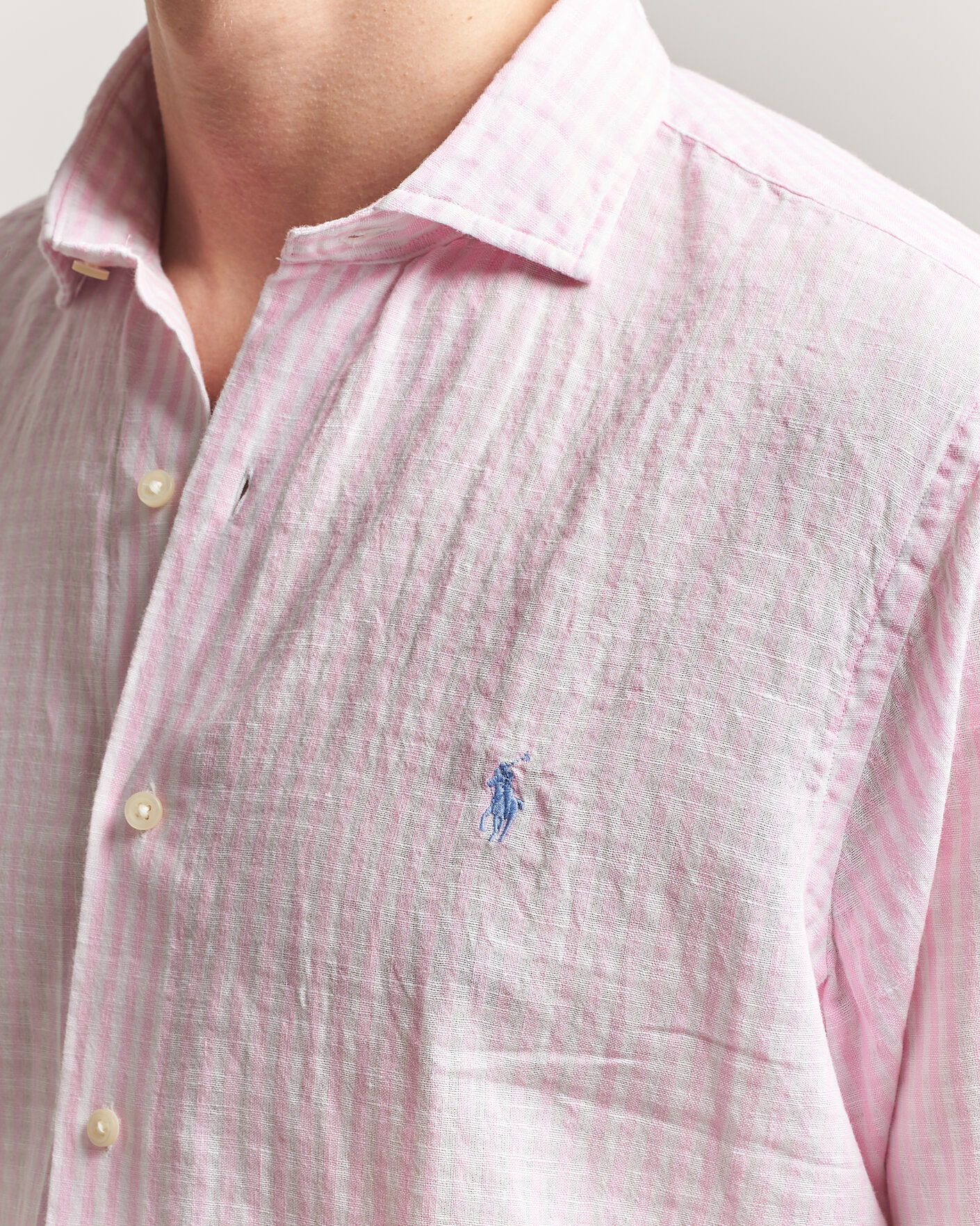 Herr | Skjortor | Polo Ralph Lauren | Cotton/Linen Seersucker Shirt Pink/White