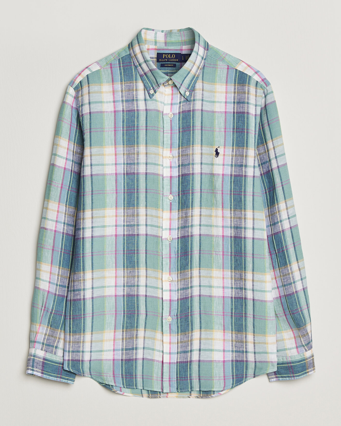 Herr | Skjortor | Polo Ralph Lauren | Custom Fit Check Linen Shirt Green/Blue/White