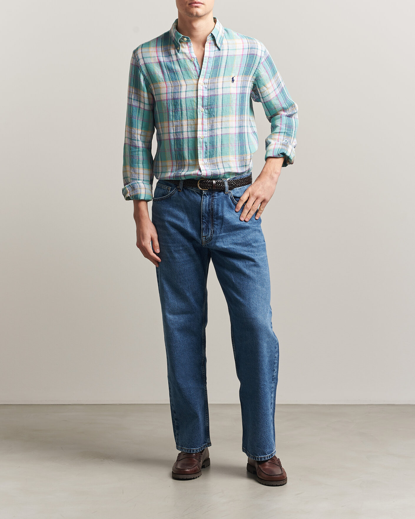 Herr | Skjortor | Polo Ralph Lauren | Custom Fit Check Linen Shirt Green/Blue/White