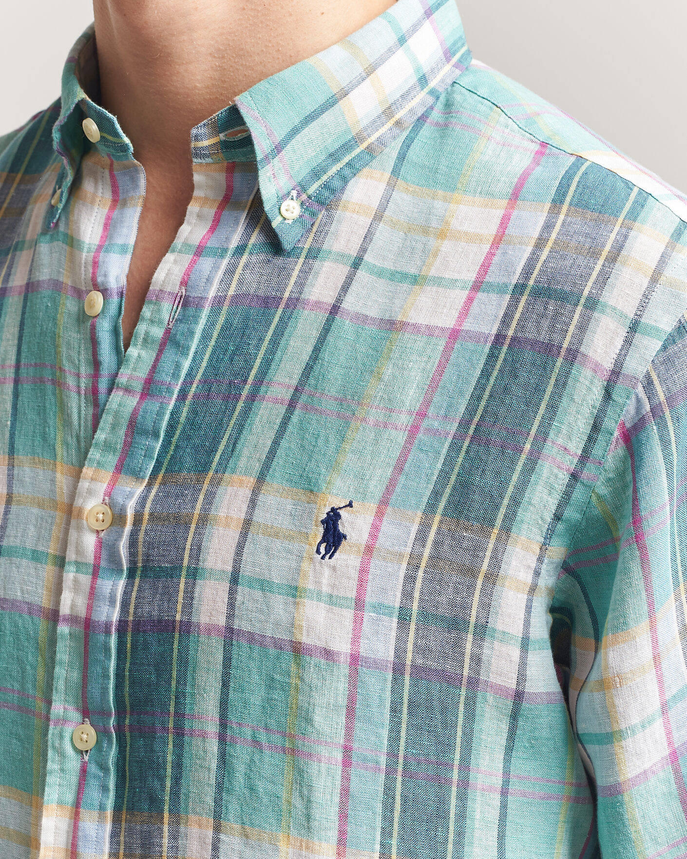 Herr | Skjortor | Polo Ralph Lauren | Custom Fit Check Linen Shirt Green/Blue/White