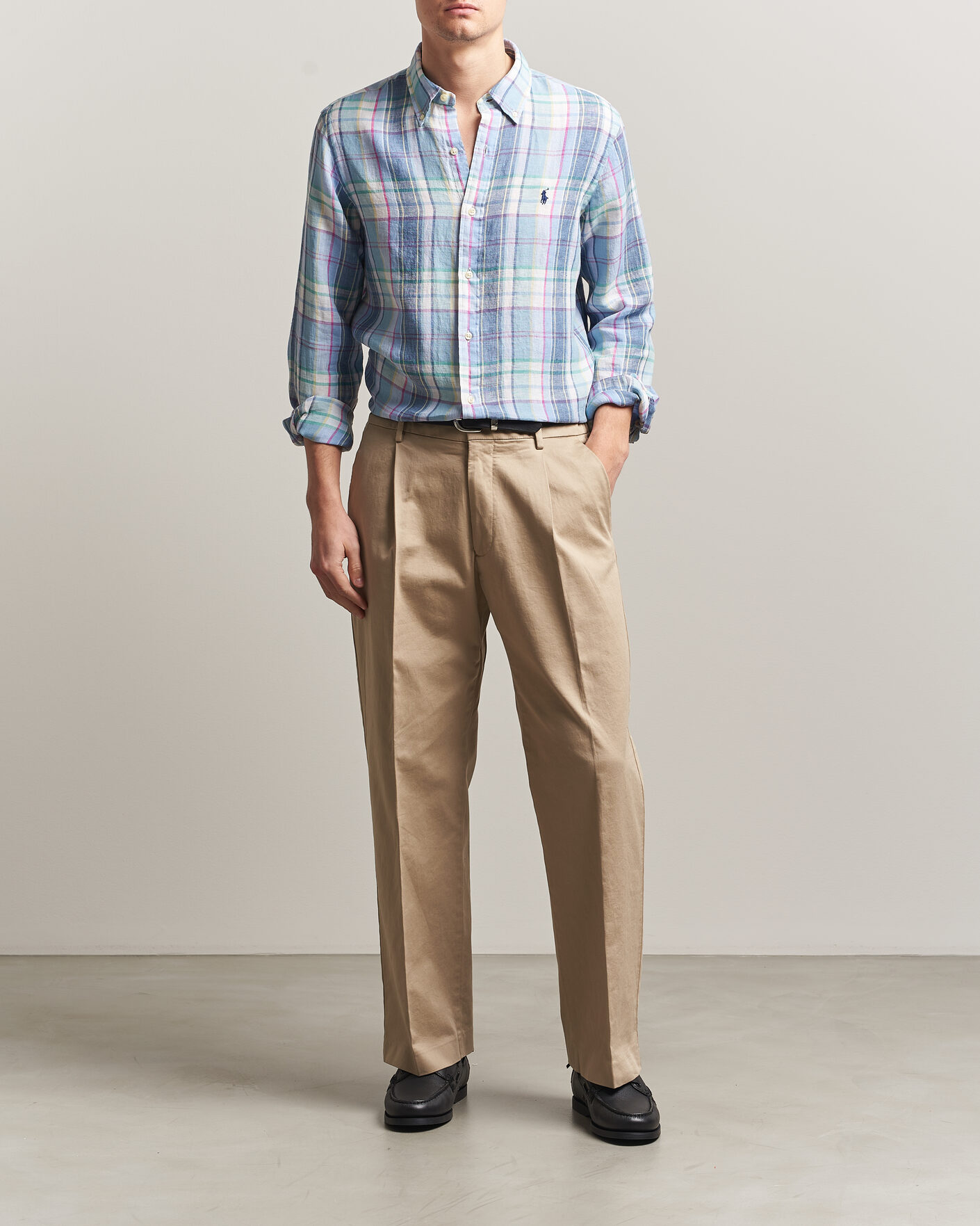 Herr | Skjortor | Polo Ralph Lauren | Custom Fit Check Linen Shirt Blue/White