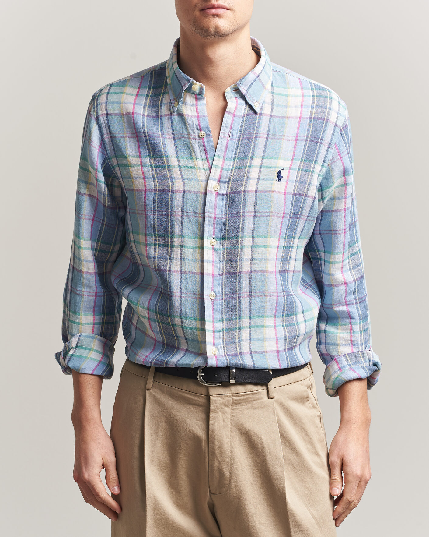 Herr | Skjortor | Polo Ralph Lauren | Custom Fit Check Linen Shirt Blue/White