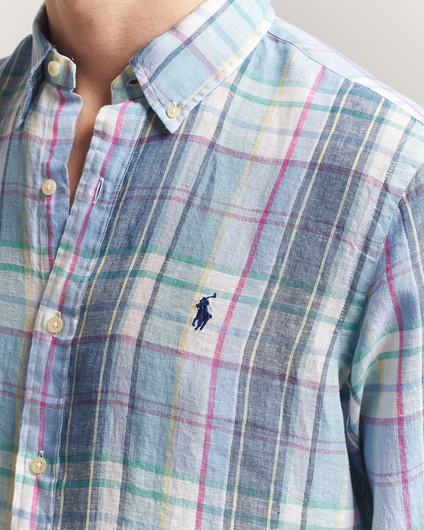 Herr | Skjortor | Polo Ralph Lauren | Custom Fit Check Linen Shirt Blue/White