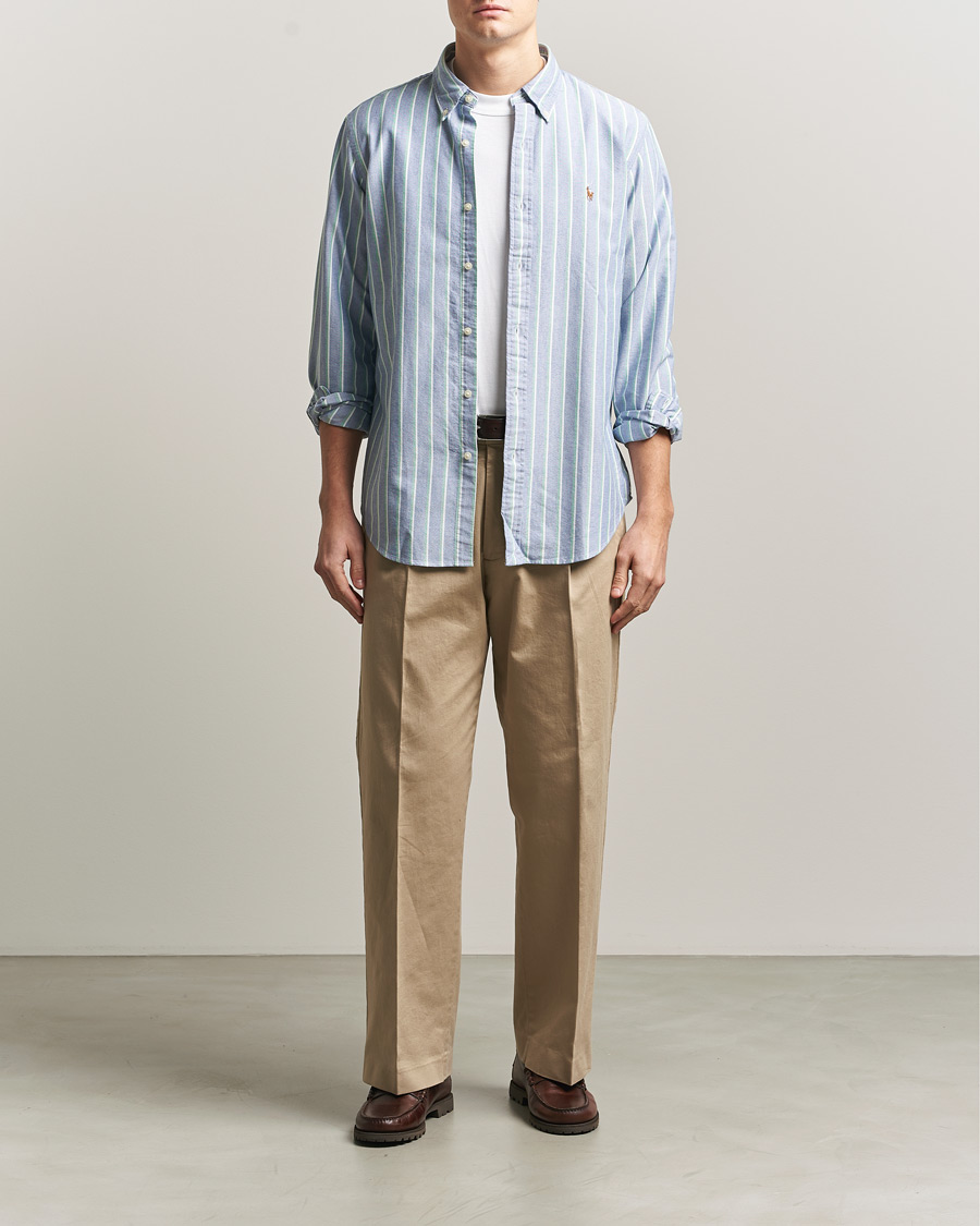 Herr | Skjortor | Polo Ralph Lauren | Custom Fit Striped Oxford Shirt Navy/Green/Multi