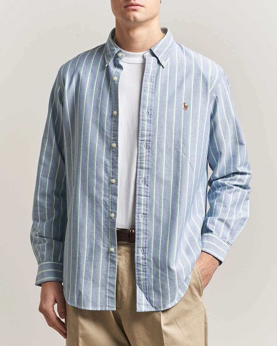 Herr | Skjortor | Polo Ralph Lauren | Custom Fit Striped Oxford Shirt Navy/Green/Multi