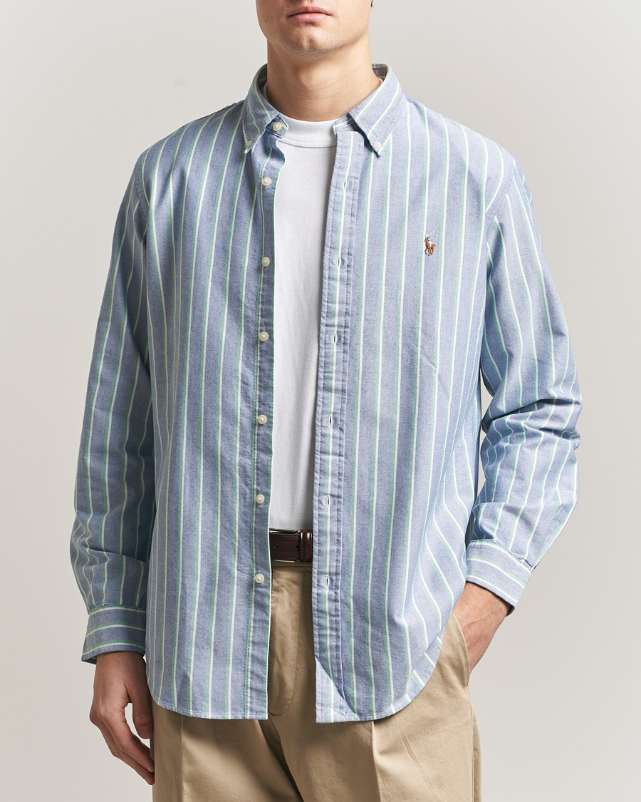 Herr | Skjortor | Polo Ralph Lauren | Custom Fit Striped Oxford Shirt Navy/Green/Multi