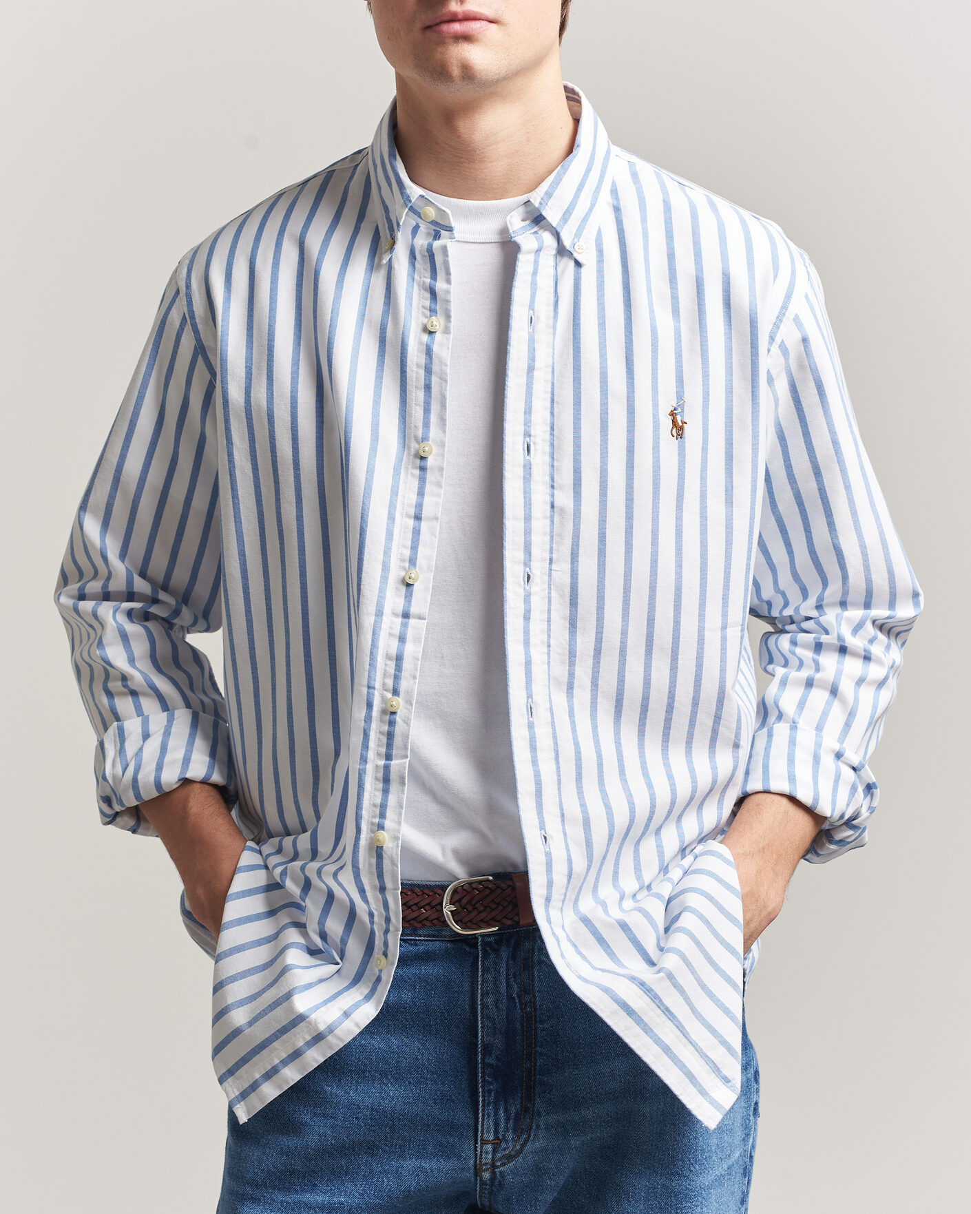 Herr | Skjortor | Polo Ralph Lauren | Custom Fit Striped Oxford Shirt Blue
