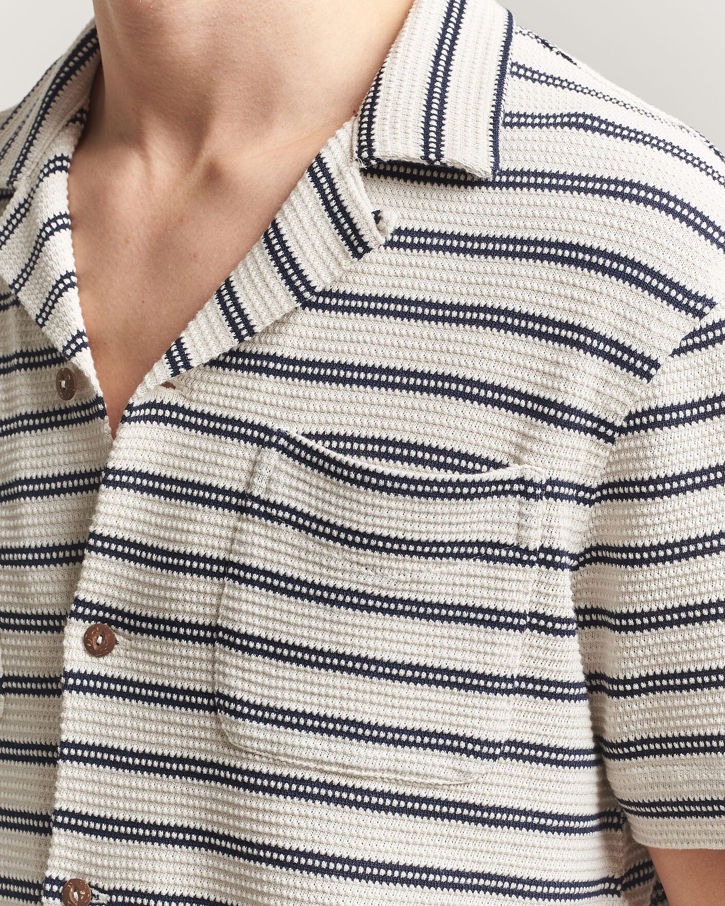 Herr | Skjortor | Polo Ralph Lauren | Knitted Camp Shirt Pale Cream/Newport Navy