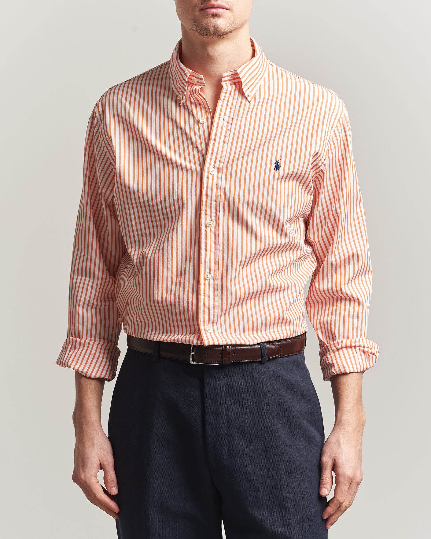 Herr | Skjortor | Polo Ralph Lauren | Custom Fit Poplin Striped Shirt Kona Orange
