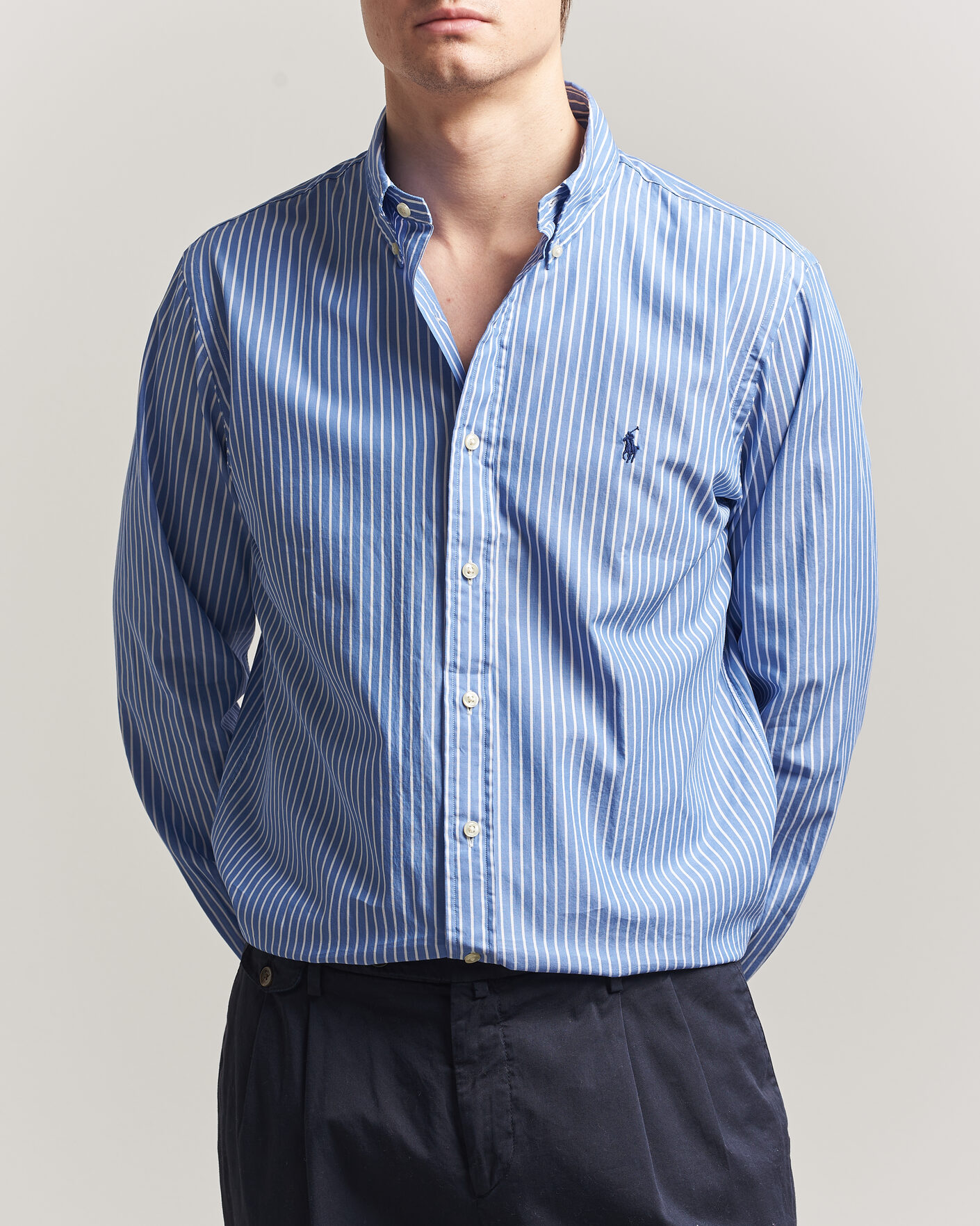 Herr | Skjortor | Polo Ralph Lauren | Custom Fit Poplin Striped Shirt Medium Blue