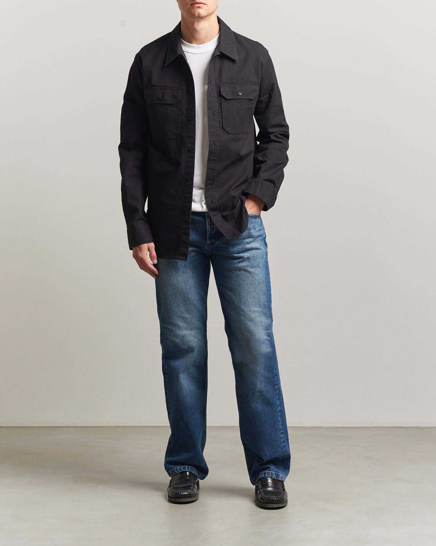 Herr | Skjortor | A.P.C. | Safari Cotton/Linen Overshirt Faded Black