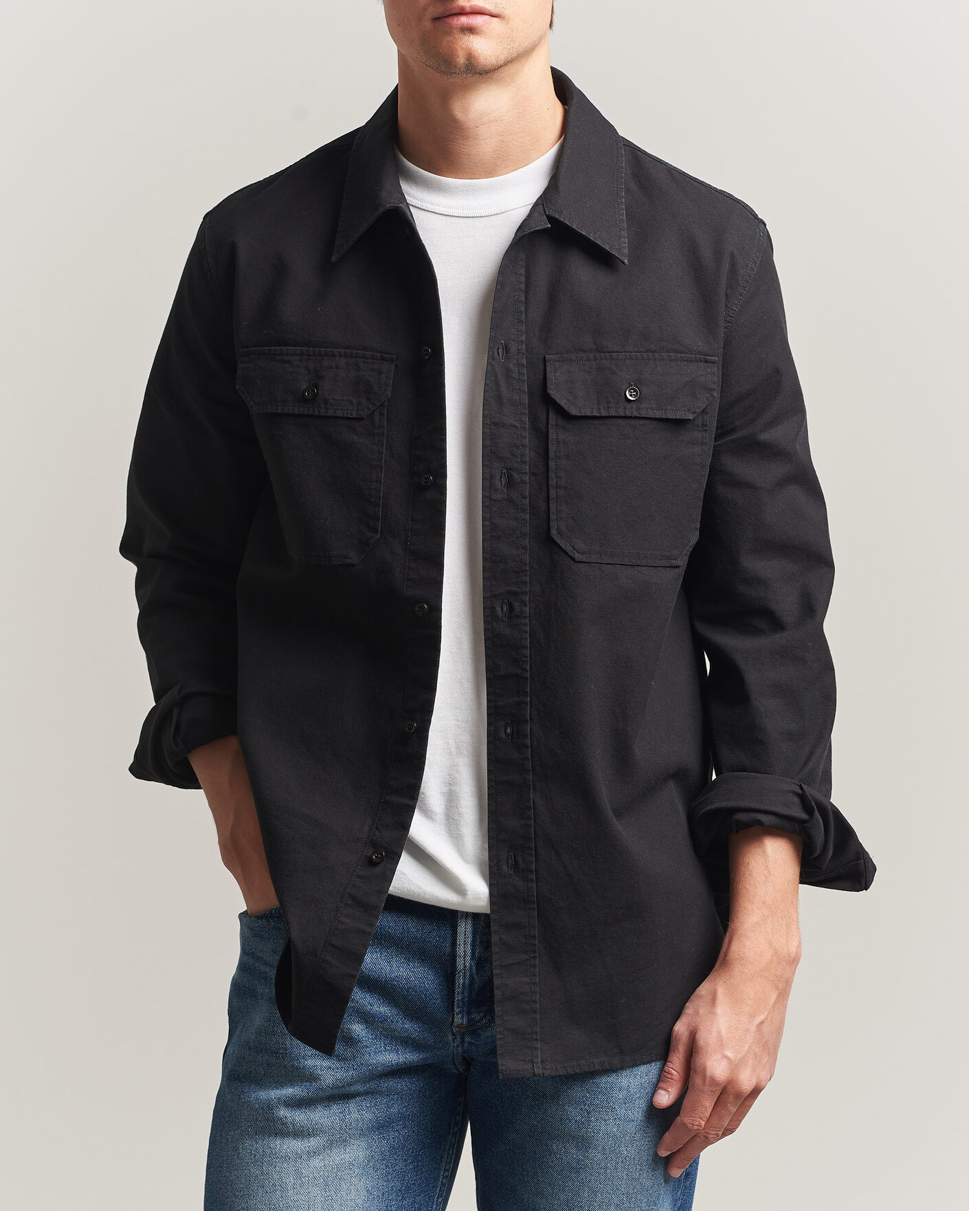 Herr | Skjortor | A.P.C. | Safari Cotton/Linen Overshirt Faded Black