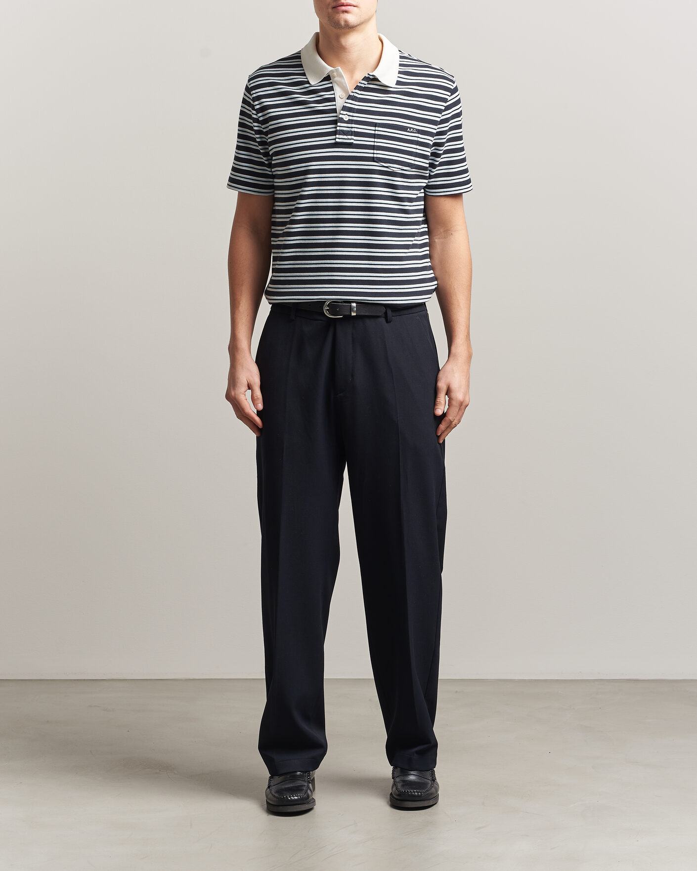 Herr | Pikéer | A.P.C. | Oscar Striped Polo Dark Navy
