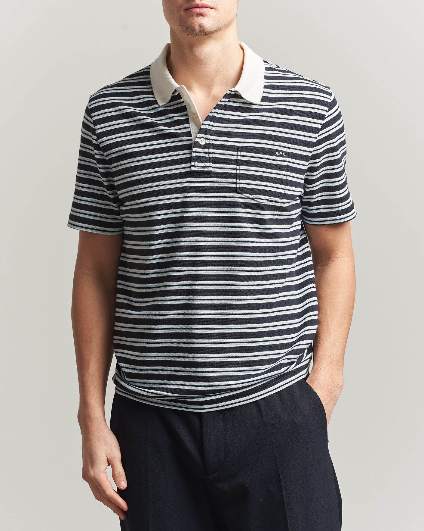 Herr | Pikéer | A.P.C. | Oscar Striped Polo Dark Navy