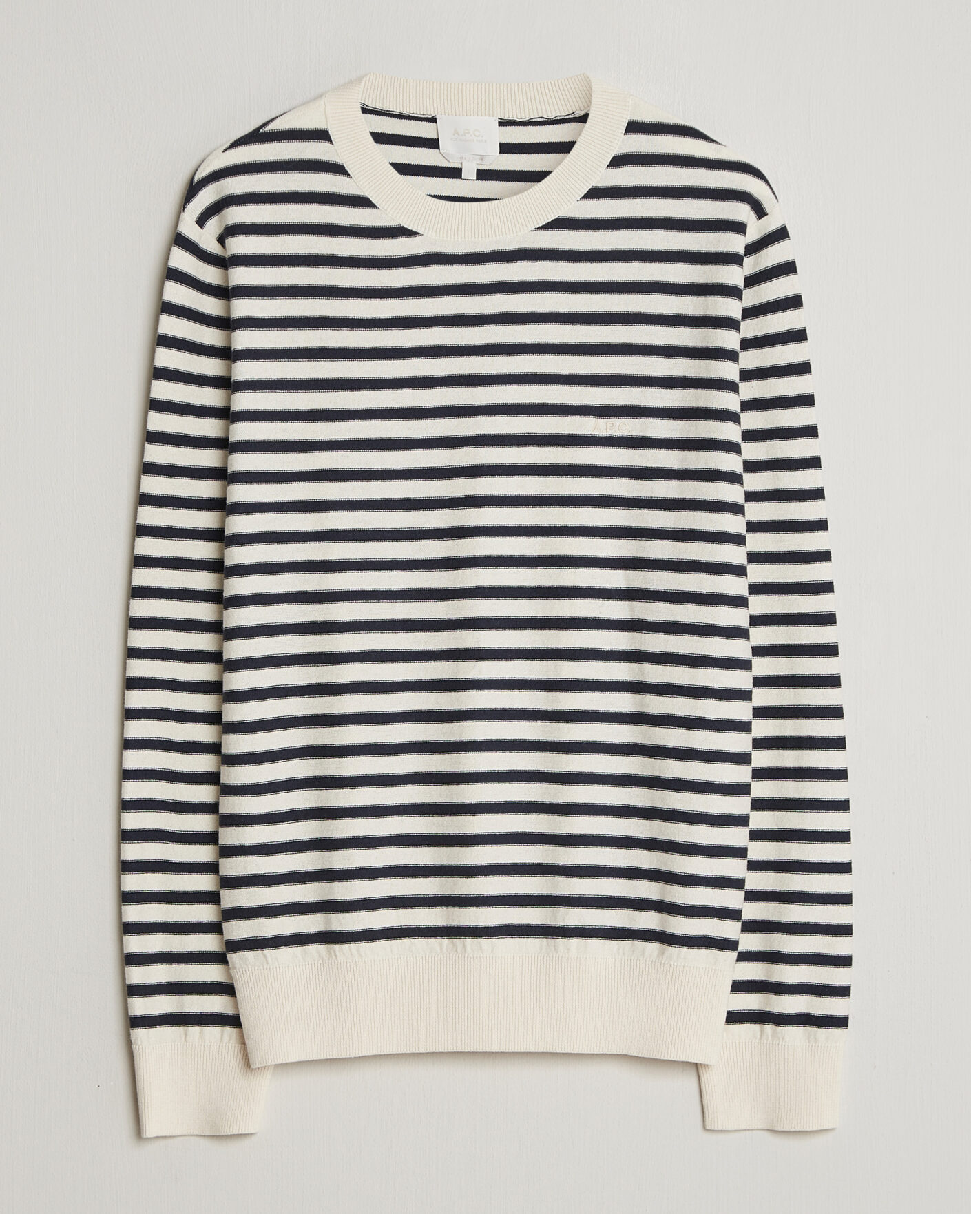 Herr | Tröjor | A.P.C. | Paul Striped Knitted Sweater Ecru/Dark Navy