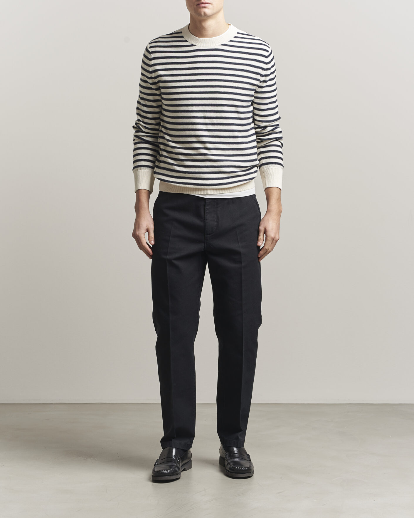 Herr | Tröjor | A.P.C. | Paul Striped Knitted Sweater Ecru/Dark Navy