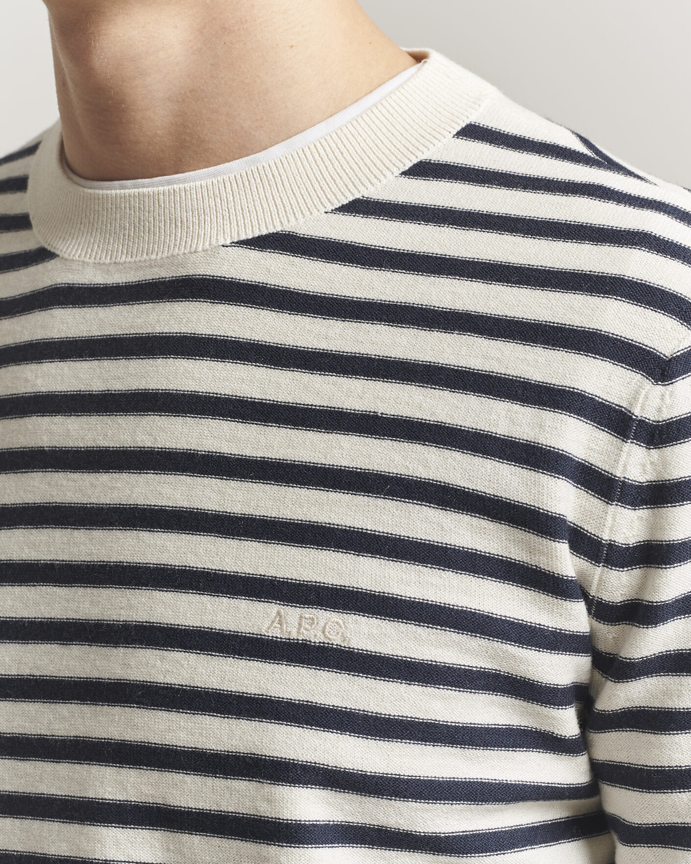 Herr | Tröjor | A.P.C. | Paul Striped Knitted Sweater Ecru/Dark Navy
