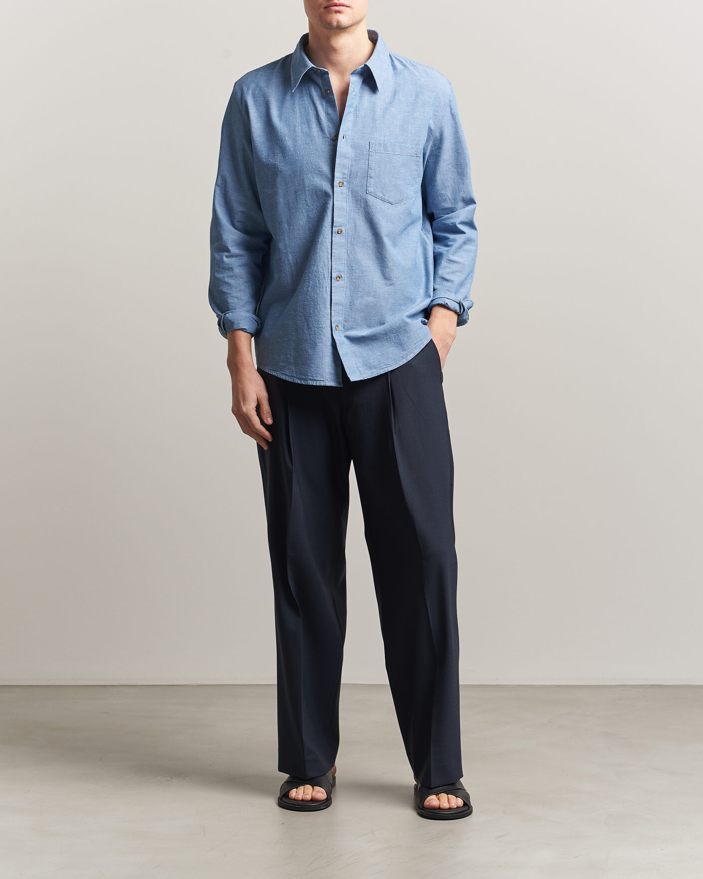 Herr | Skjortor | A.P.C. | Harris Cotton/Linen Shirt Blue
