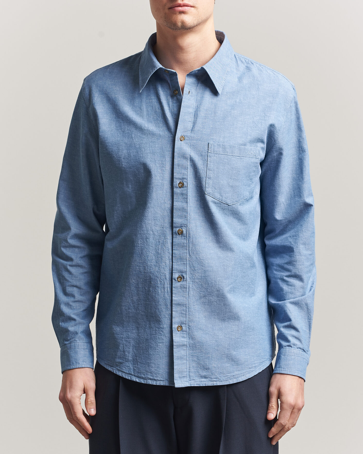 Herr | Skjortor | A.P.C. | Harris Cotton/Linen Shirt Blue