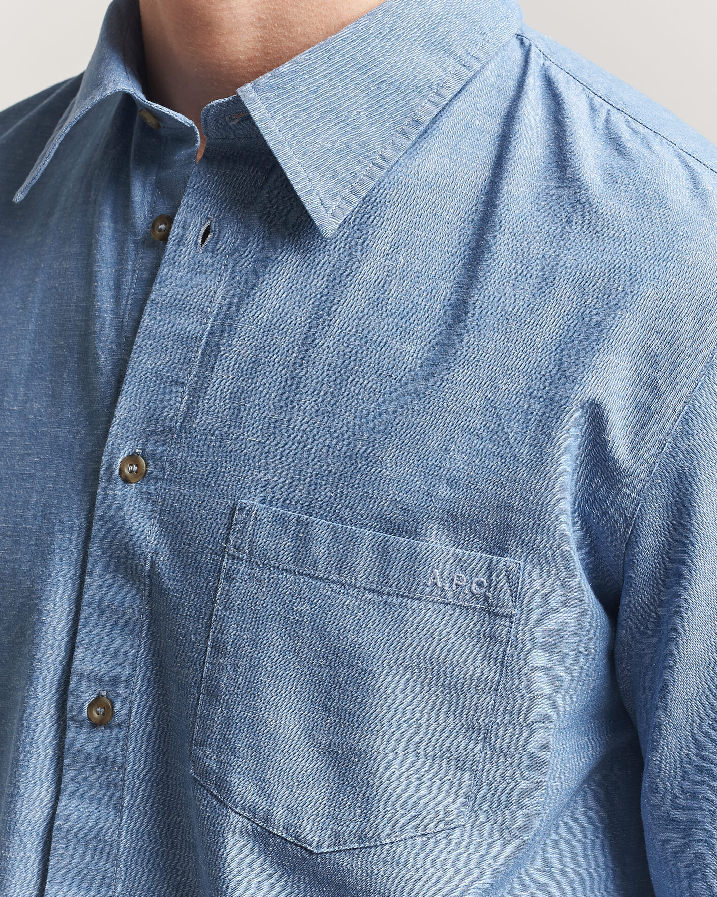 Herr | Skjortor | A.P.C. | Harris Cotton/Linen Shirt Blue