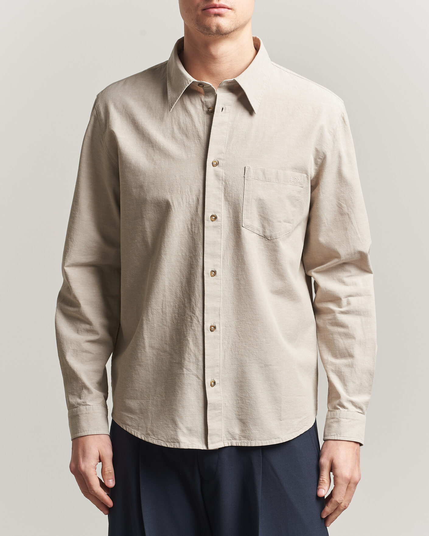 Herr | Skjortor | A.P.C. | Harris Cotton/Linen Shirt Sage Green