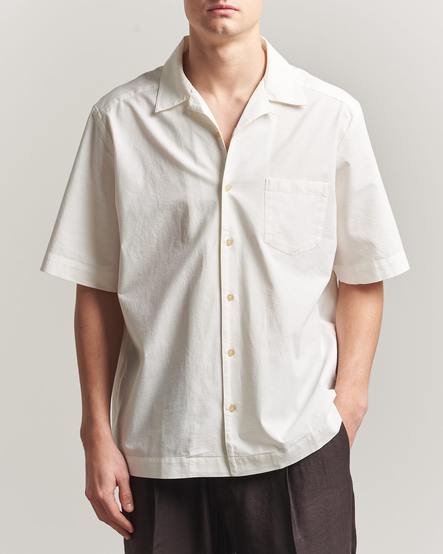 Herr | Skjortor | A.P.C. | Jude Cotton/Linen Short Sleeve Shirt White