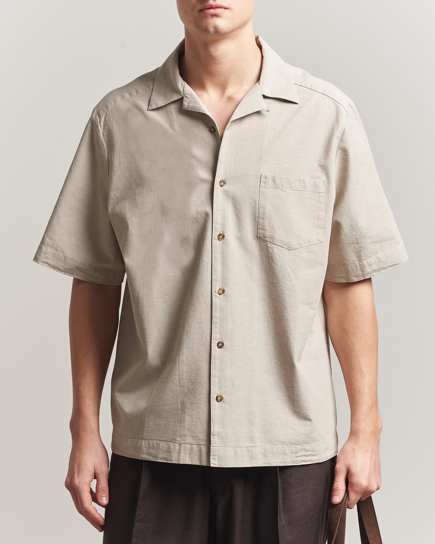 Herr | Skjortor | A.P.C. | Jude Cotton/Linen Short Sleeve Shirt Sage Green