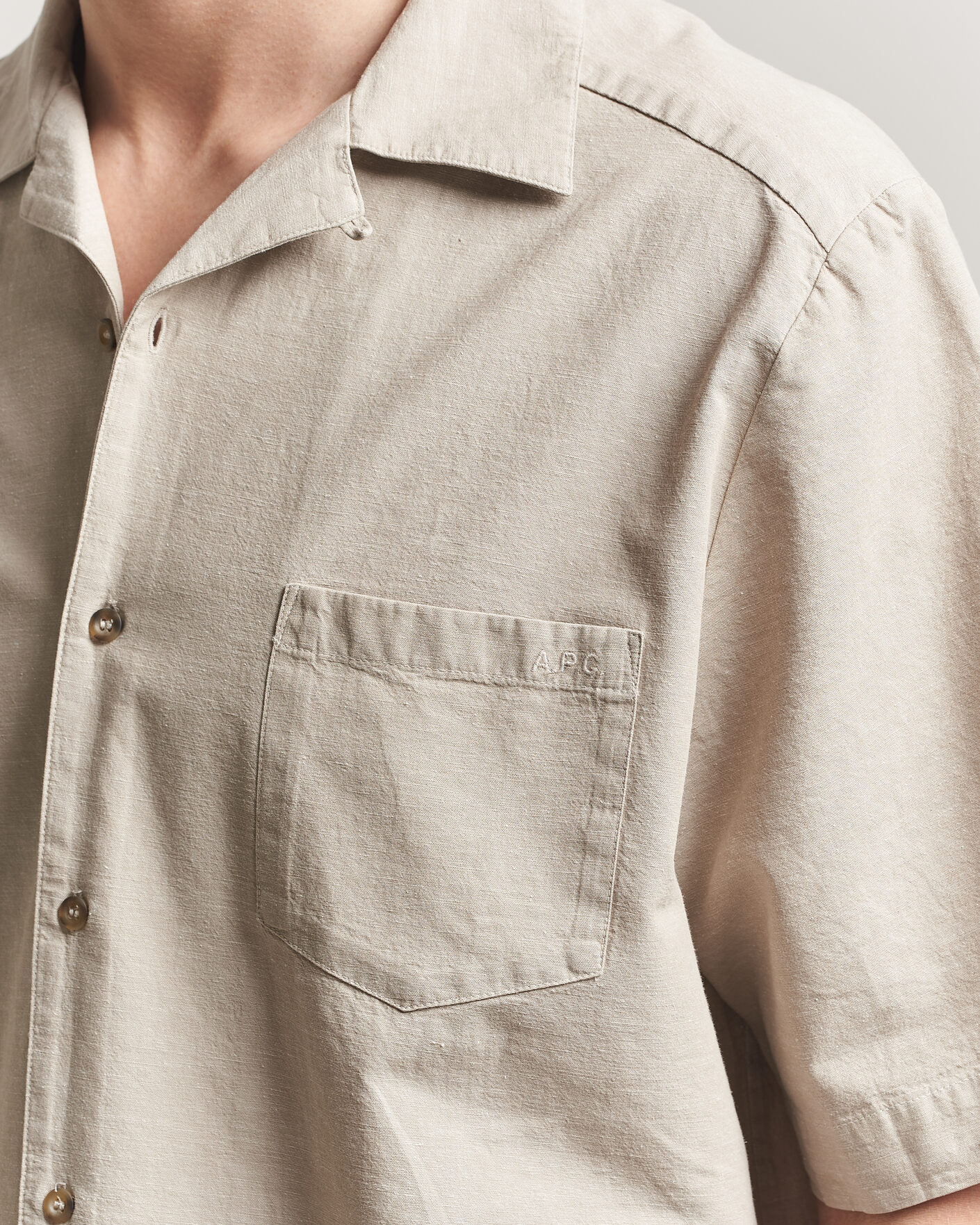 Herr | Skjortor | A.P.C. | Jude Cotton/Linen Short Sleeve Shirt Sage Green