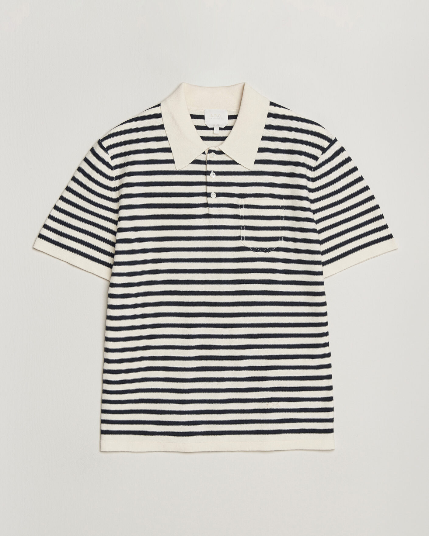 Herr | Pikéer | A.P.C. | Eliot Cotton/Cashmere Knitted Polo Ecru/Navy