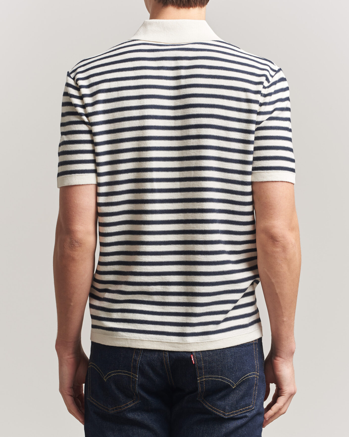 Herr | Pikéer | A.P.C. | Eliot Cotton/Cashmere Knitted Polo Ecru/Navy