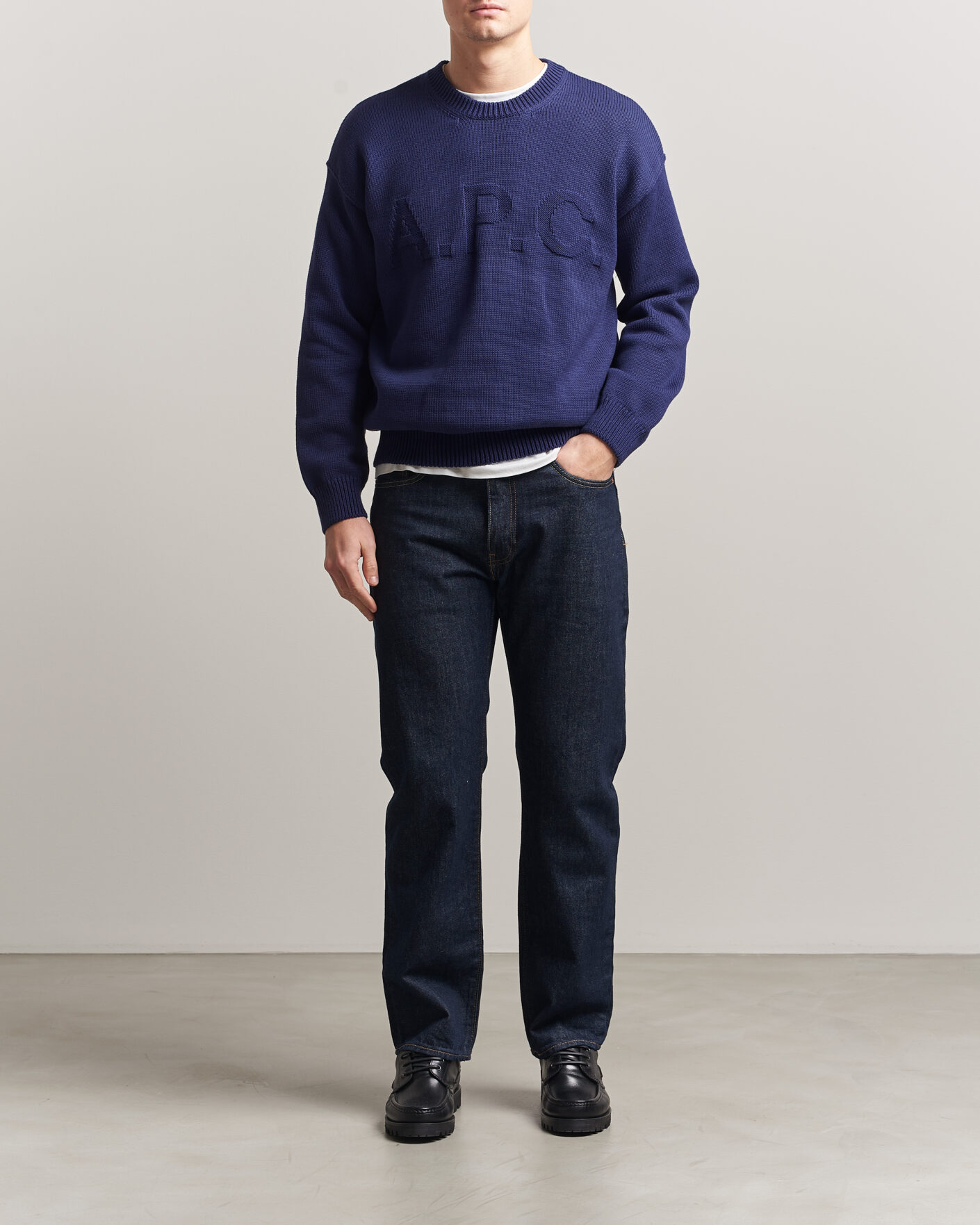 Herr | Tröjor | A.P.C. | Leo Cotton Knitted Sweater Dark Blue