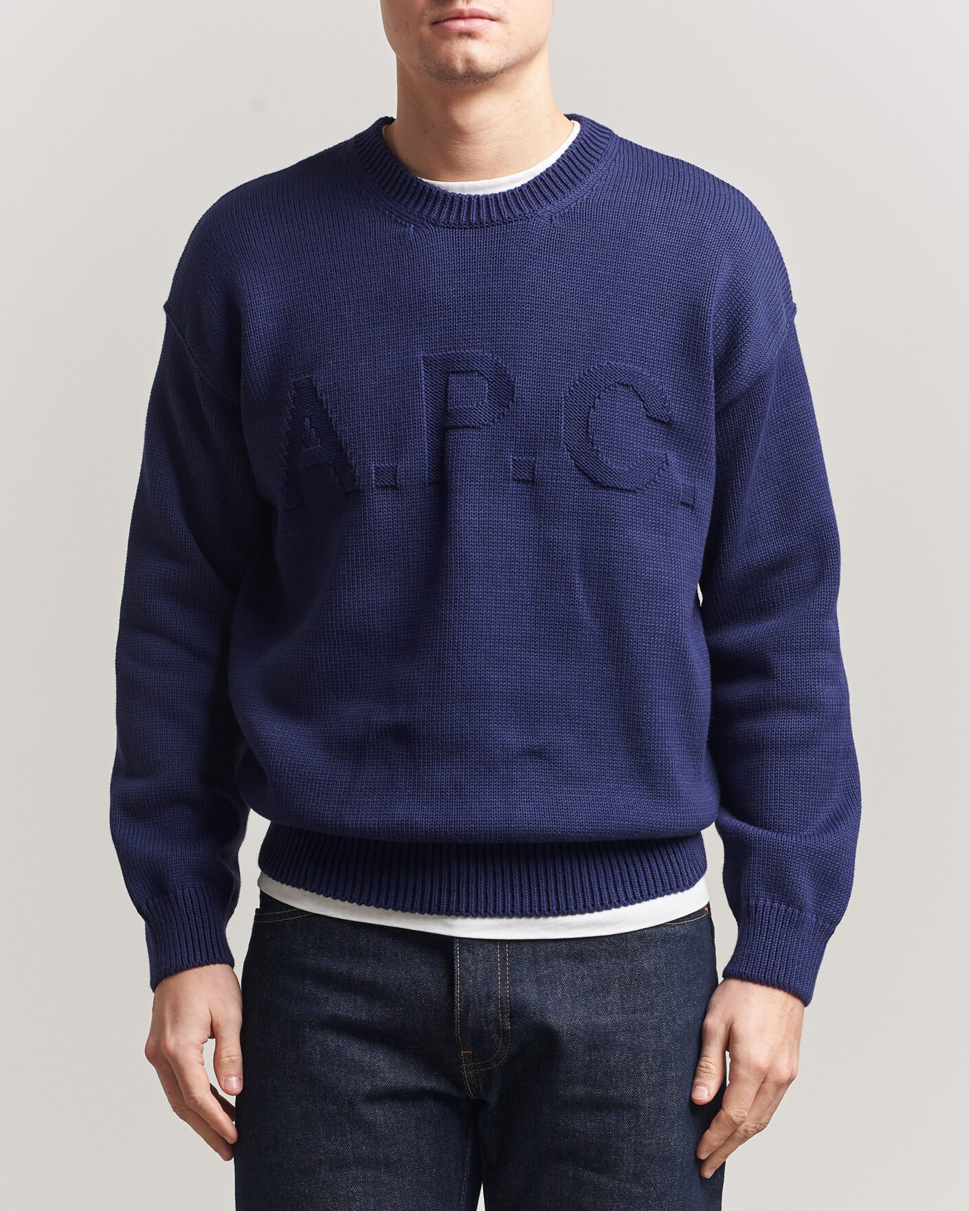 Herr | Tröjor | A.P.C. | Leo Cotton Knitted Sweater Dark Blue