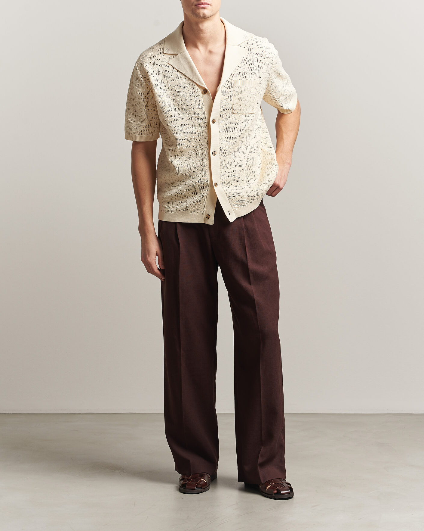 Herr | Byxor | Drôle de Monsieur | Viscose Pleated Trousers Brown