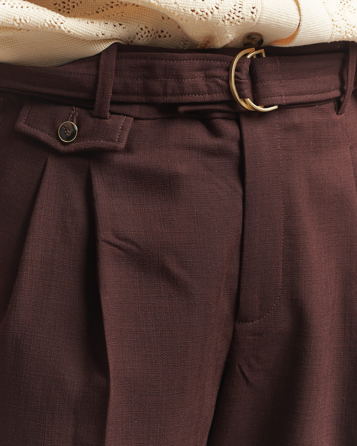 Herr | Byxor | Drôle de Monsieur | Viscose Pleated Trousers Brown