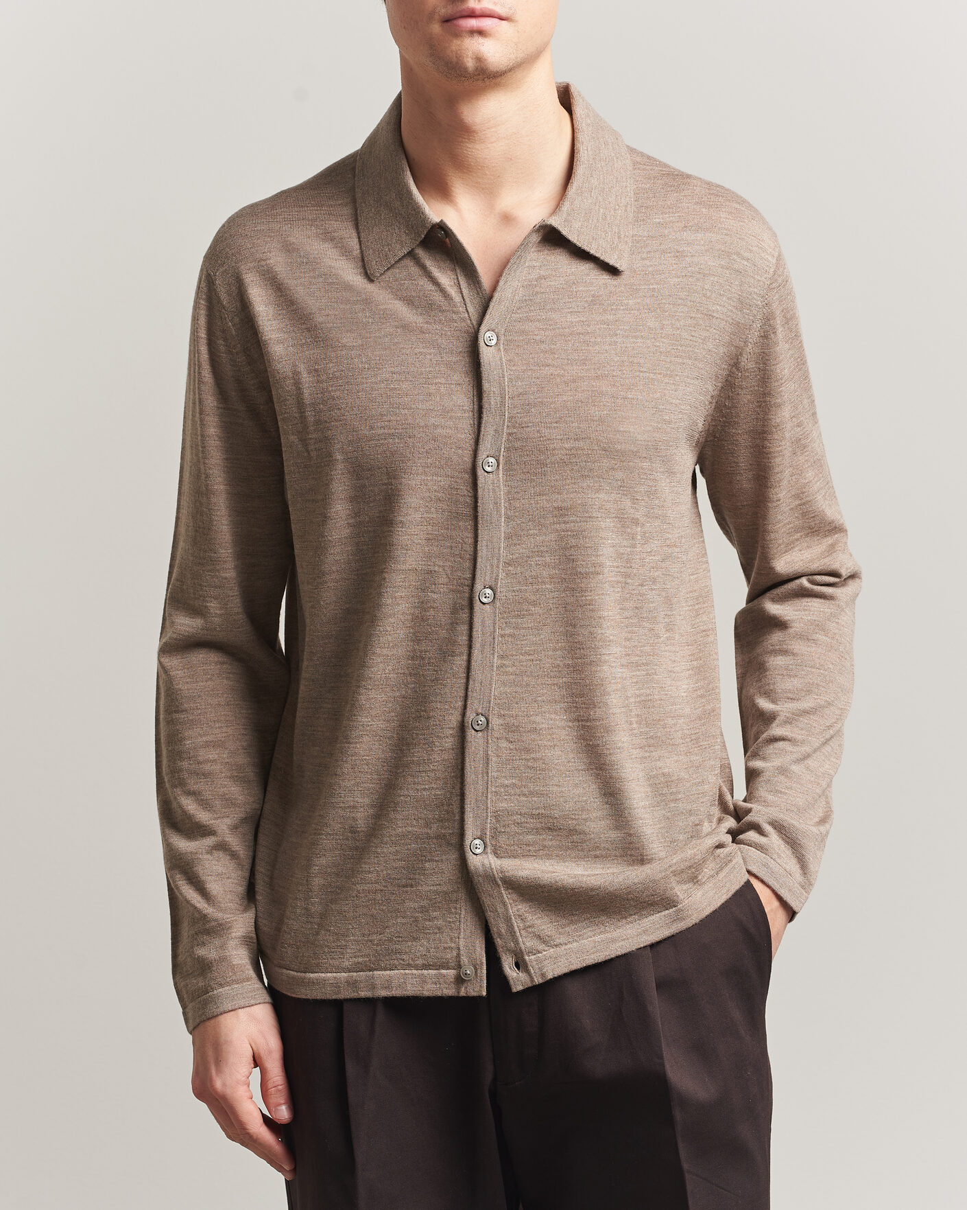 Herr | Tröjor | Tiger of Sweden | Verklin Merino Knitted Cardigan Beige Melange
