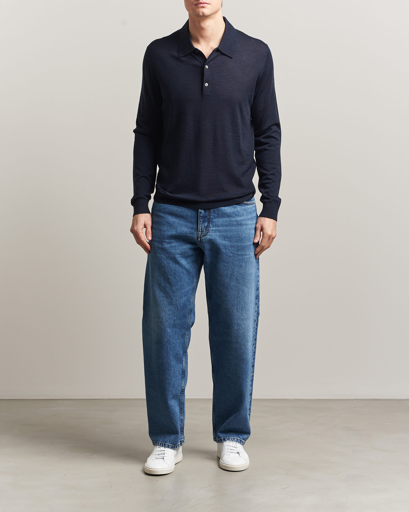 Herr | Tröjor | Tiger of Sweden | Eross Merino Knitted Polo Light Ink