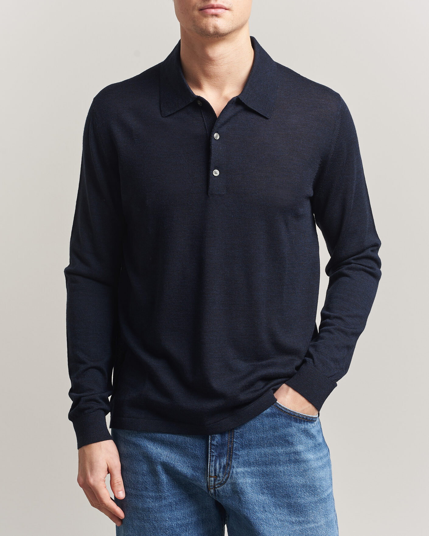 Herr | Tröjor | Tiger of Sweden | Eross Merino Knitted Polo Light Ink