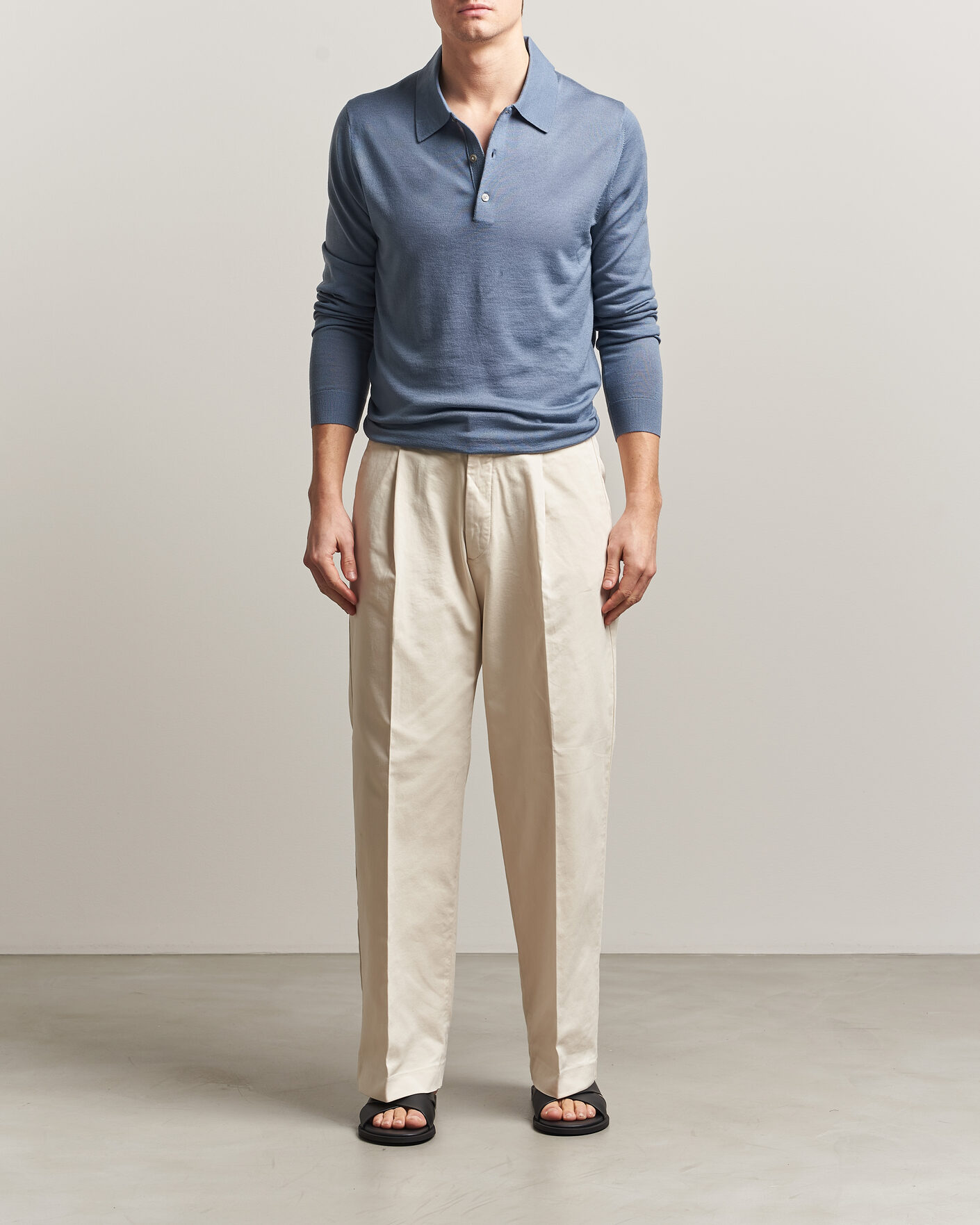 Herr | Tröjor | Tiger of Sweden | Eross Merino Knitted Polo Dull Blue