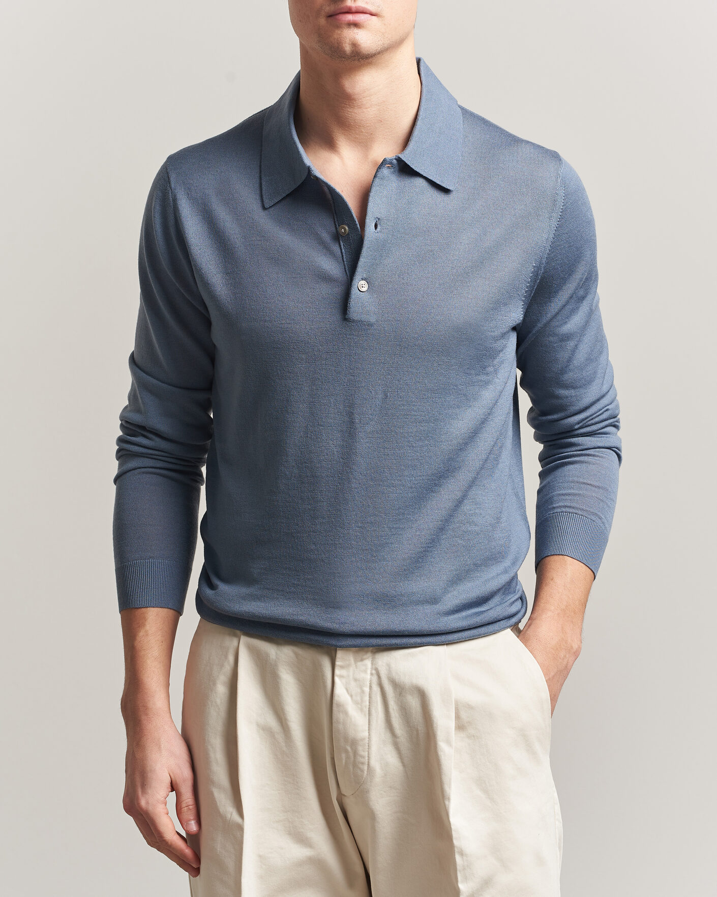Herr | Tröjor | Tiger of Sweden | Eross Merino Knitted Polo Dull Blue