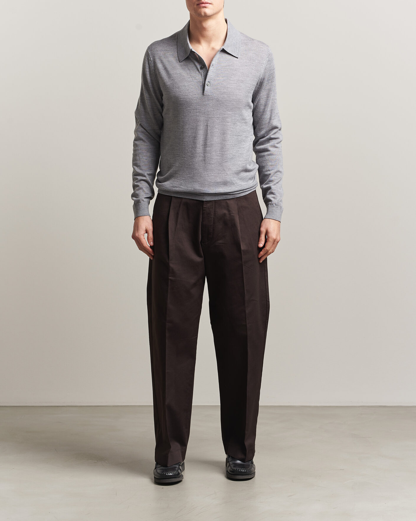 Herr | Tröjor | Tiger of Sweden | Eross Merino Knitted Polo Grey Melange