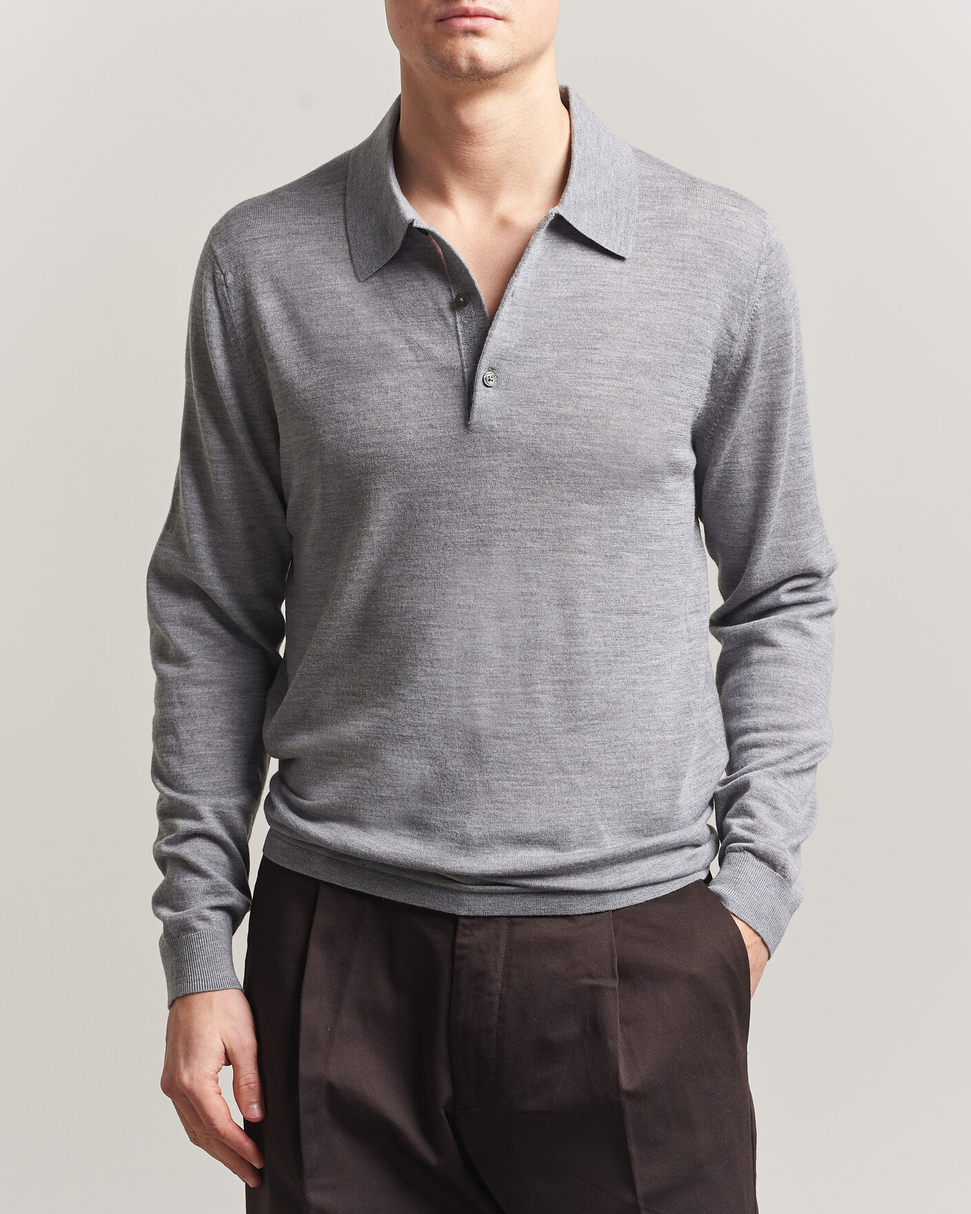 Herr | Tröjor | Tiger of Sweden | Eross Merino Knitted Polo Grey Melange