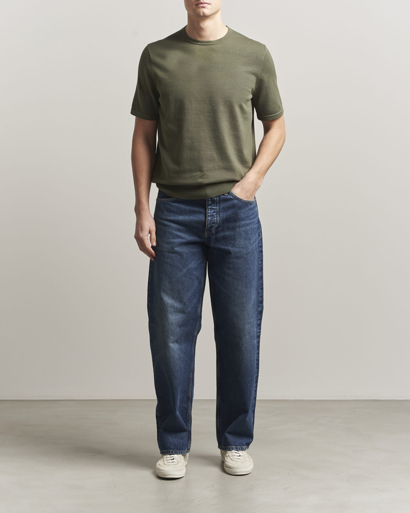 Herr | T-Shirts | Tiger of Sweden | Connor Cotton Knitted T-Shirt Kalamata Green