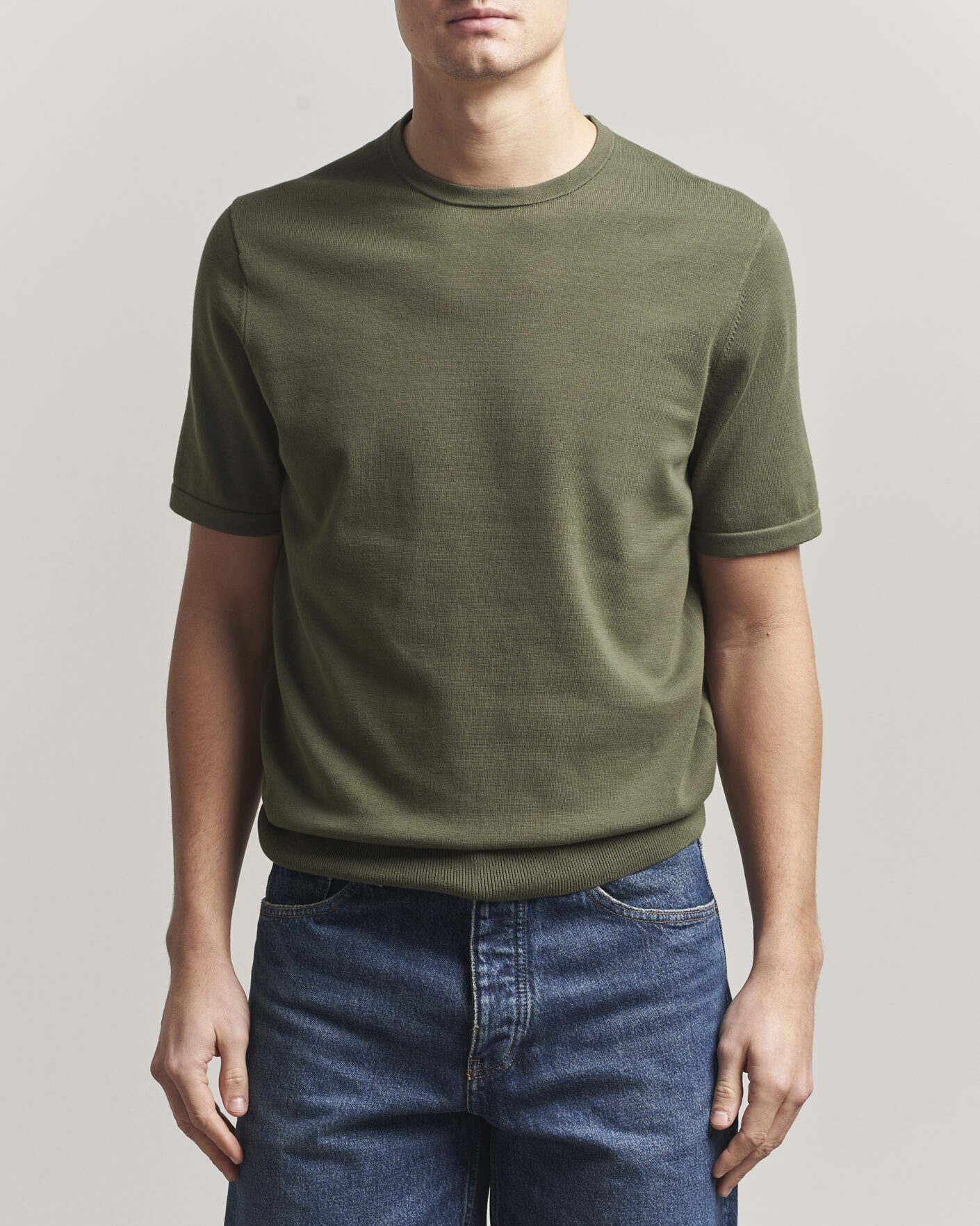 Herr | T-Shirts | Tiger of Sweden | Connor Cotton Knitted T-Shirt Kalamata Green