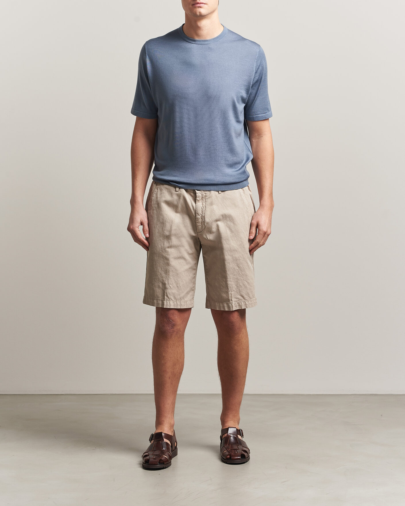 Herr | T-Shirts | Tiger of Sweden | Connor Merino Knitted T-Shirt Dull Blue